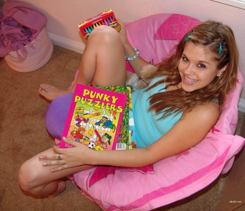 Young girl gets turned on while solving crossword puzzles