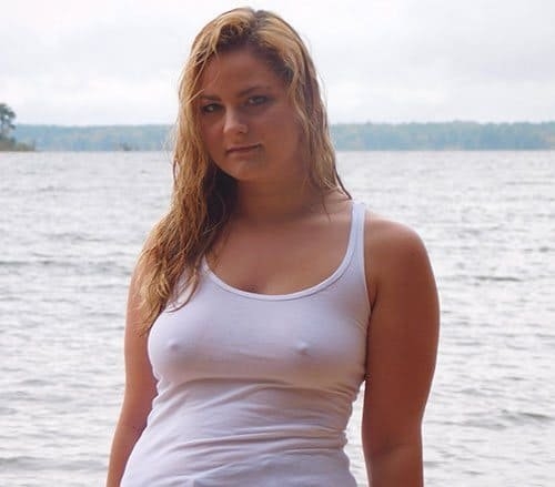 Seductive Babe in Soaked Tank Top and Thong by the Lake - Explicit Waterside Vixen