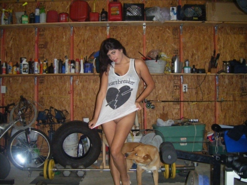 Naked babe posing in garage and home - explicit photoshoot