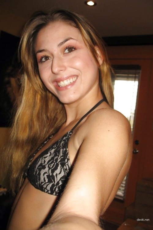 Topless Selfie: Petite Girl with Small Breasts Poses Naked