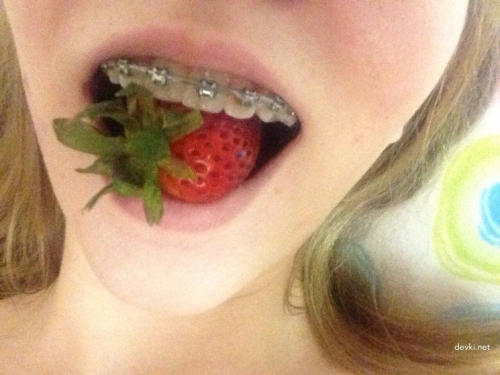 Hot babe fucks herself with strawberries - XXX solo play photo