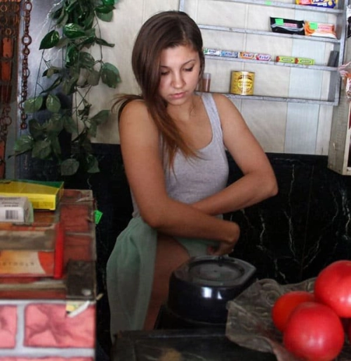 Sexy Roadside Cafe Waitress Serving Hot Coffee - Explicit Waitress Photo