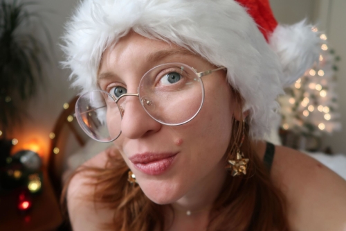 Redhead Cutie in New Year's Outfit Shows Pussy and Tits