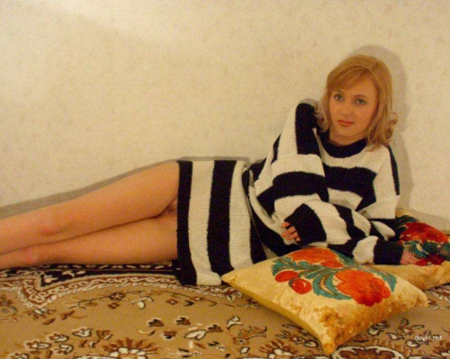 Topless Woman Reveals Pubic Hair Hairstyle in Sweater - Explicit Adult Content