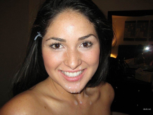 Beautiful Brunette Covered in Cum: Explicit Facial Porn