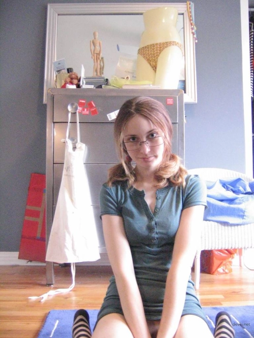 Striped stockings girl fucks herself - Explicit solo porn photo