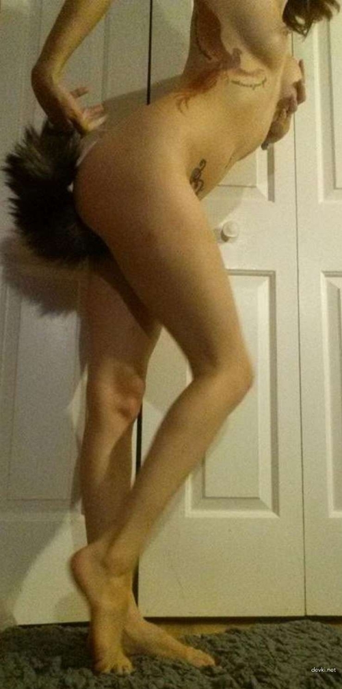 Naked Slut with Tail in Ass - Explicit Anal Insertion Porn