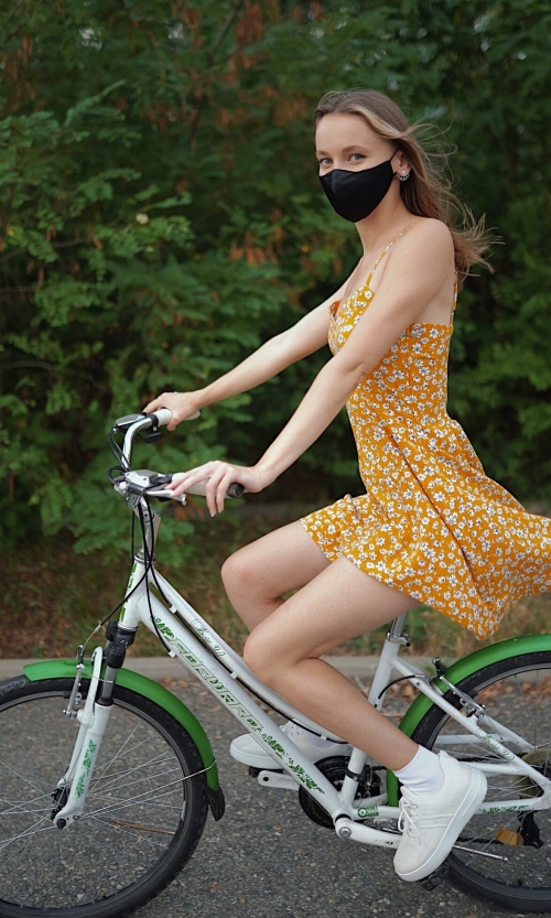 Girl Riding Bike Commando: Explicit No Panties Cycling