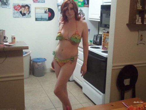 Redhead babe strips panties and has hardcore sex