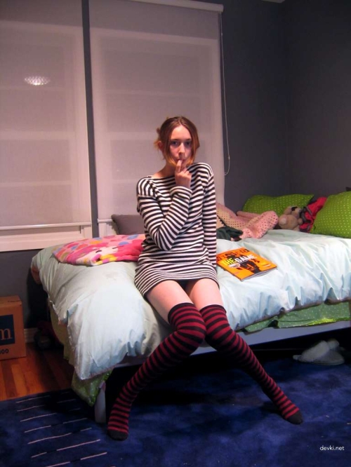 Striped Stockings and Handcuffs: Naked and Bound Photo Shoot