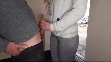 Neighbor caught flashing dick, she filmed it and then decided to masturbate