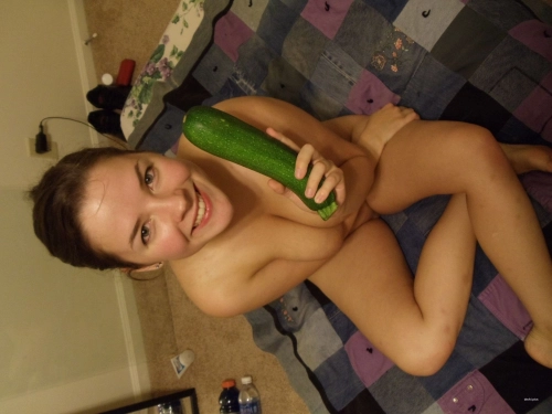 Busty babe masturbates with vegetables in explicit solo session