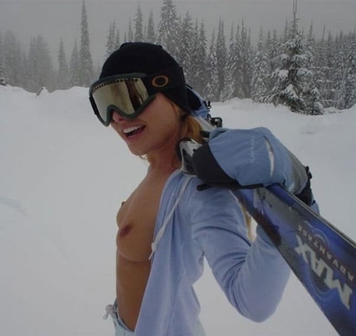 Topless Babes Skiing: Naughty Snow Bunnies Stripping Down on the Slopes