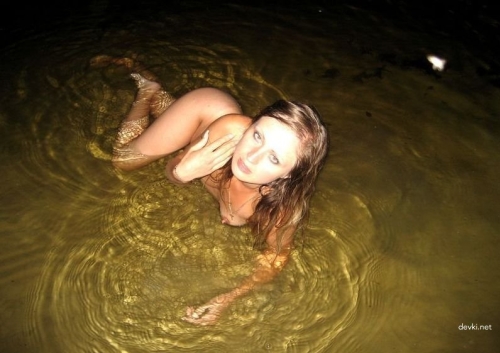 Naked Girl Night River Bathing: Explicit Midnight Skinny Dipping Shot